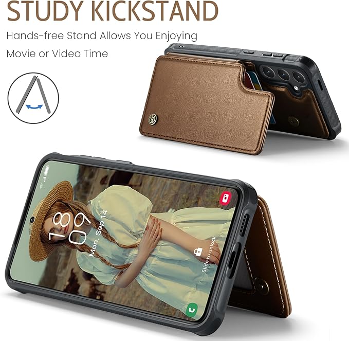 Bemal for Samsung Galaxy S25 Plus Wallet Case with Card Holder, RFID Blocking, Shockproof Leather Kickstand for Men and Women, Durable Protective Phone Cover for 6.7", Brown