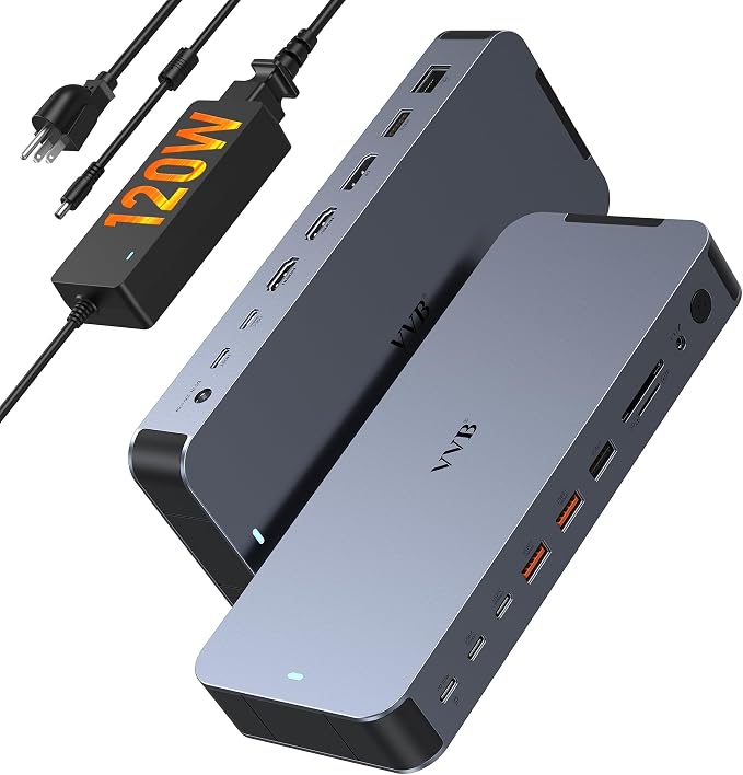 Laptop Docking Station USB C Dock Multiport Hub with 120W Power Adapter