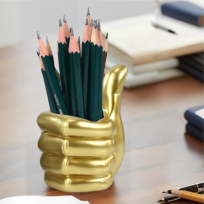 Thumbs Up Pen Holder and Phone Stand,Thumbs Up Very Good Pen Container Cell Phone Stand Holder Desk Organizer Decoration for Office Desk Home Decorative (golden)