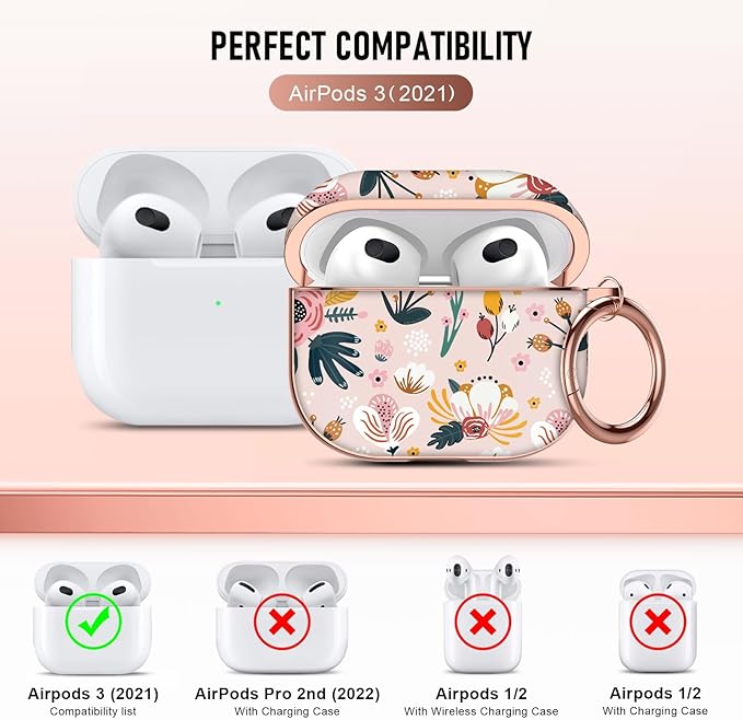 Maxjoy for AirPods 3rd Generation Case, Compatible with Apple AirPods 3rd Charging Case, Pink Flowers