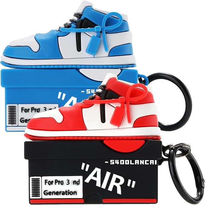 [2Pac] Compatible Airpods Pro 3 Case (2025),3D Cute Cartoon Shoe Box Soft Silicone Protective Cases for Apple AirPods Pro 3rd Generation Case,Airpod Pro 3 Cover with Keychain for Women Men,Red+Blue