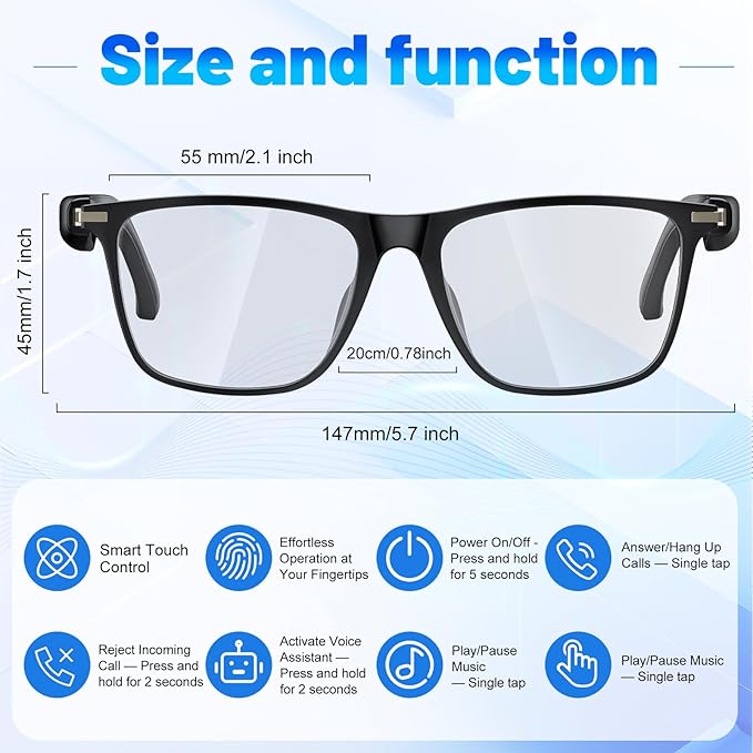 AI Translation Smart Glasses with 138 Languages, Bluetooth Glasses Compatible with ChatGPT, Photochromic Lens with Open-Ear Speakers for Men Women, for Travel, Business, Driving