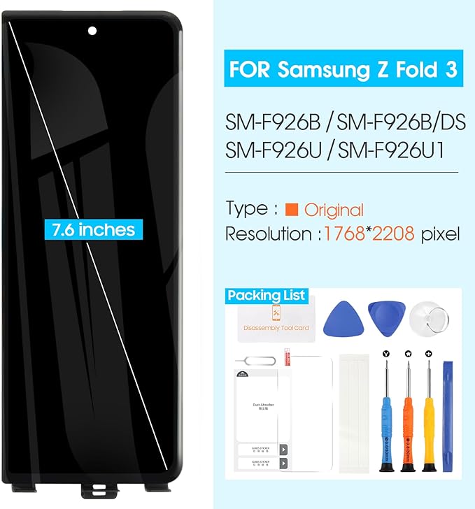 Original Cover Display for Samsung Galaxy Z Fold 3 LCD Screen Replacement for Galaxy Z Fold 3 F926U F926W F9260 F926B F926B/DS 6.2" Touch Screen LCD Display Digitizer Assembly with Repair Parts