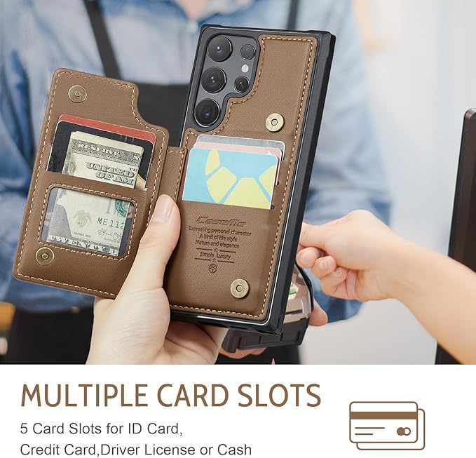 Bemal for Samsung Galaxy S25 Ultra Wallet Case with Card Holder, RFID Blocking, Shockproof Leather Kickstand for Men and Women, Durable Protective Phone Cover for 6.9", Brown