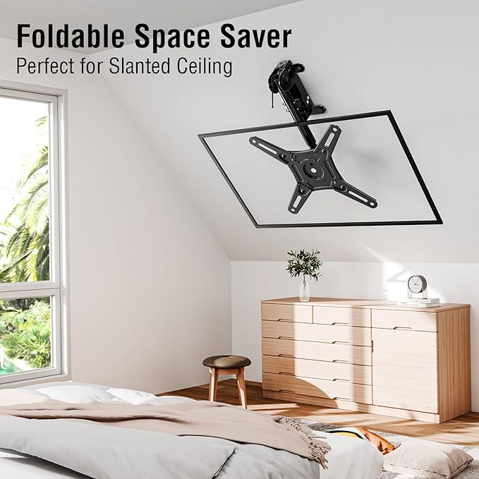 ELIVED Flip Down Ceiling TV Mount for Most 14-40 Inch TVs, Floding TV Mount for Flat and Pitched Roof, Height Adjustable Full Motion tv Bracket 360° Swivel, Max VESA 200x200mm, up to 22 Lbs, YD3030
