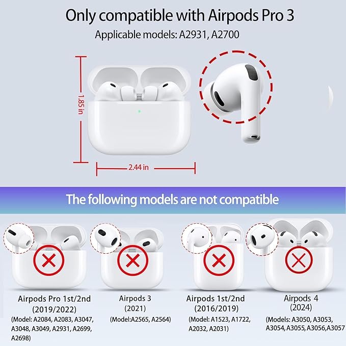 for AirPods Pro 3 Case, Secure Lock Magnetic Lid Cover with Keychain, Military Grade Shockproof Protective Case for Airpods Pro 3rd, Wireless Charging & Front LED Visible,White Blue