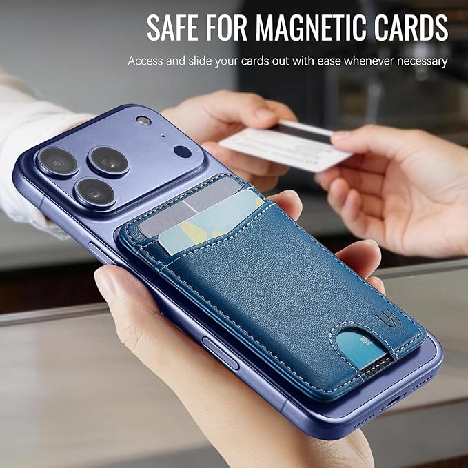 for Magsafe Wallet Magnetic Card Holder RFID Blocking, Strong Magnet Slim Wallet Stick on Phones and Cases for iPhone 17/16/15/14/13/12/ Pro/Max/Plus, Blue