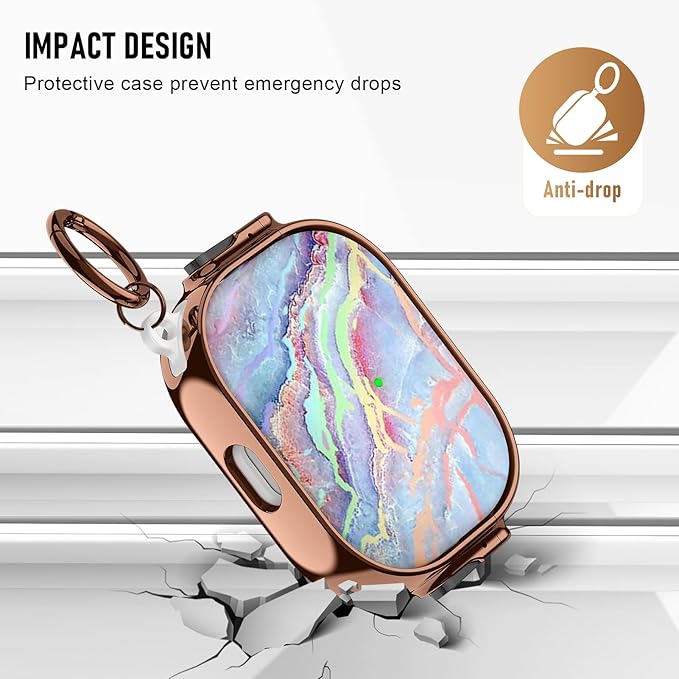 Maxjoy for Cute Airpods Pro 2 case with Safety Lock,Compatible Airpods Pro Case 2nd/1st Gen,Compatible Colored Marble AirPods Case Cover for Women Girly with Keychain-Rainbow
