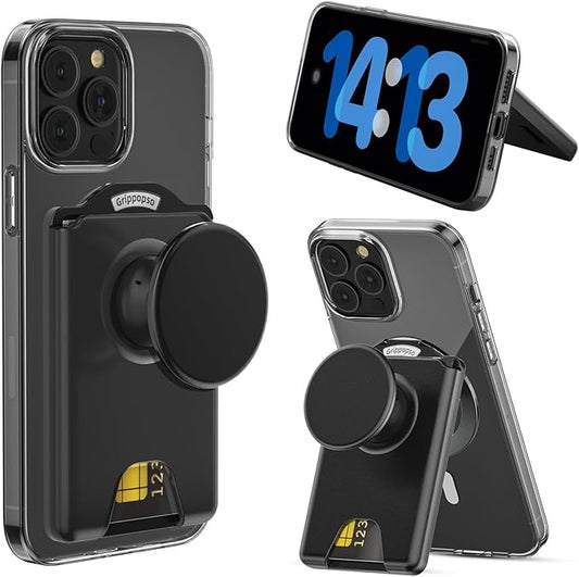 for MagSafe Wallet Stand, Magnetic Wallet Stand Adjustable, Phone Stands Card Holder with Secure Grip, for Samsung S25 S24 S23 Series and for iPhone 17 16 15 14 13 12 Series, Fit 3 Cards, Black