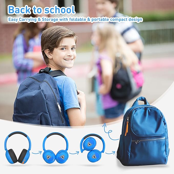 Kids Bluetooth Headphones, Wireless Headphones for Kids, 75/85/94dB Volume Limited, Built-in Mic, Fast Charging, Over-Ear Shark Childrens Boys Teens Headset for School/Tablet/Pad/Travel