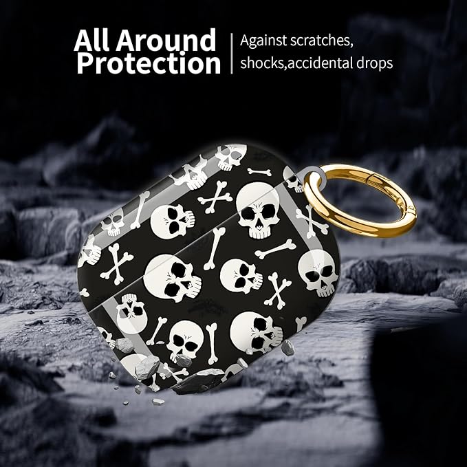 Compatible with AirPod Pro 3 (2025),Cute Case Cover for Women & Men, Full Protection Shockproof Hard Case with Keychain, Wireless Charging Case Accessories(Skulls and Crossbones)