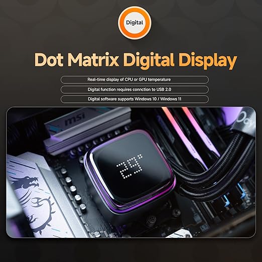 Iota L36 BK AIO CPU Cooler Liquid 360mm with Temp Digital Display,ARGB Aluminum Alloy Pump,Fluid Dynamic Bearing PWM Fans,TDP300W Water Cooling System for Intel LGA 115x/1200/1700/1851 & AMD AM4/AM5