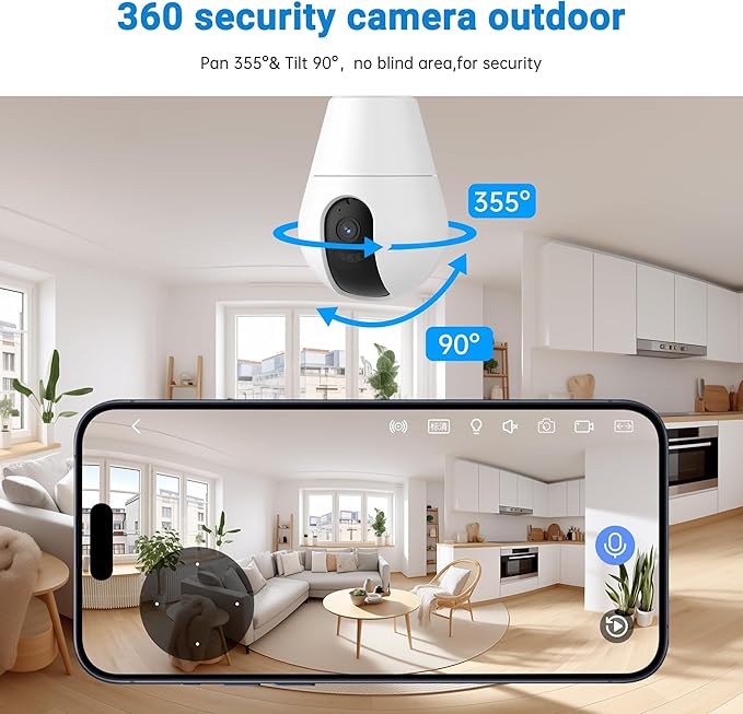 Light Bulb Security Camera, 5G/2.4GHz Lightbulb Security Cameras Wireless Outdoor, AI Motion Detection and Siren Alarm, US-Based Cloud Storage, 911 Calling Color Night Vision (1 Pack)