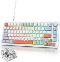 75% White Blue Creamy Mechanical Keyboard Wired, Creamy Sound Gasket Gaming Thocky Keyboard with Knob, Hot Swappable RGB Custom Keyboard, Pre-lubed Cream Switch Keyboard (82 Light Blue) - Image 1