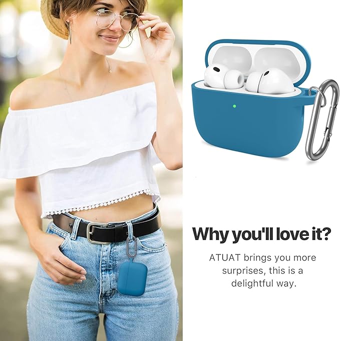 ATUAT for AirPods Pro 3 Case Cover with Cleaner, Protective Soft Silicone Skin with Keychain for Women Men for Apple AirPods Pro 3rd Generation Case(2025), Front LED Visible, Sea Blue