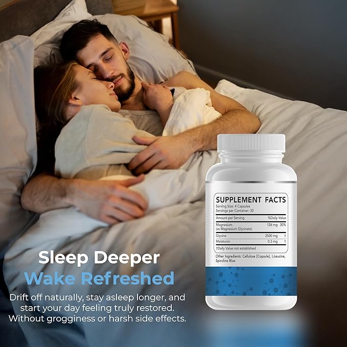 Melatonin 300mcg + Magnesium Glycinate 126mg + Glycine 2,500mg for Sleep (120 Count, 30 Servings)