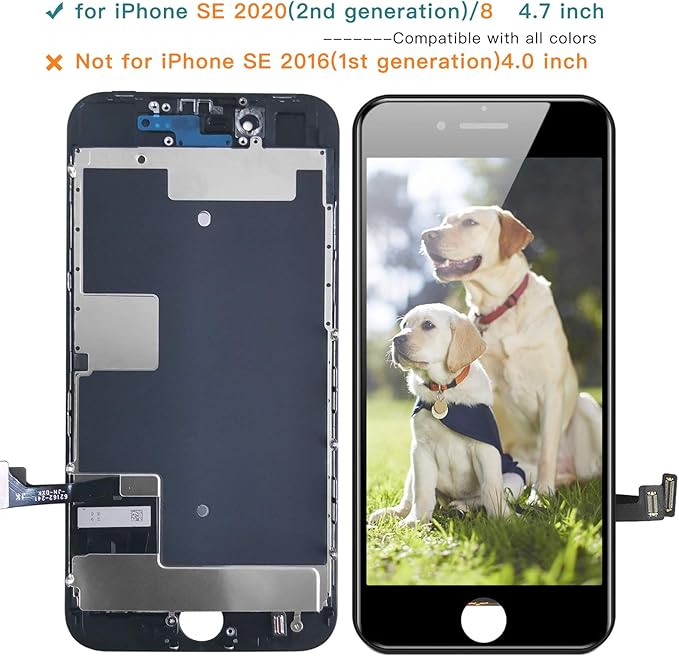 for iPhone 8/SE 2020 [ 2nd Generation ] Screen Replacement Black 4.7 inch, Bsz4uov LCD Display Touch Screen Digitizer, Waterproof Frame Adhesive Sticker+Repair Tool Kit