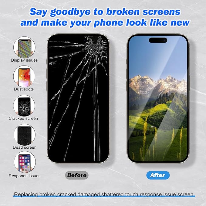 EFAITHFIX for iPhone 16 Pro Max Screen Replacement 6.9 Inch LCD COF 3D Touch Display Full HD Digitizer Frame Assembly (A3084,A3295,A3296,A3297) with Repair Tools, Screen Protector, Waterproof Adhesive