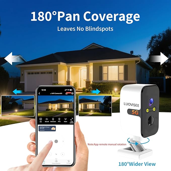 2.4/5G WiFi Cameras for Home Security with Solar Panel,Pan Rotating 180° Magnetic Security Camera Wireless,No Monthly Fee, Motion Detection,Work with Alexa,IP65 Weatherproof,Outdoor & Indoor