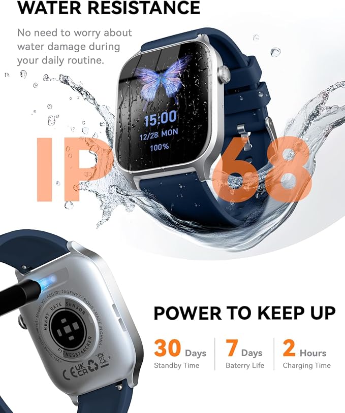 Smart Watches for Women Men, Fitness Tracker Watch with 110 Sports Modes, Step Counter/Sleep Monitor/Pedometer, IP68 Waterproof, Bluetooth Call & Music Control Smartwatch for iPhone/Android,Blue