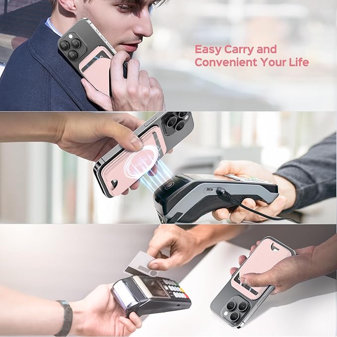 Mag-Safe Wallet for Women Strongest Magnetic Lightweight Phone Wallet Stand Adjustable Leather Card Holder for iPhone 17/16/15/14/13/12 Series, Not for iPhone 13/12 Mini (Pink)