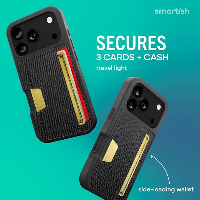 Smartish® iPhone 17 Pro Wallet Case + Phone Wristlet - [Slim + Protective] Phone Case Credit Card Holder + Detachable Wrist Strap Loop for Apple iPhone 17 Pro - Black Tie Affair