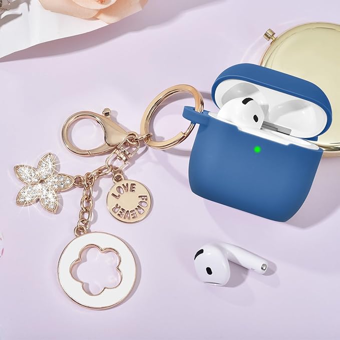 Case Compatible for Apple Airpods 4 - VISOOM Airpods 4 Cases 2024 Cover Women Cute Silicone iPods 4 Earbuds Wireless Accessories Charging Cases Girl Bling Keychain for Airpod iPods 4th Generation