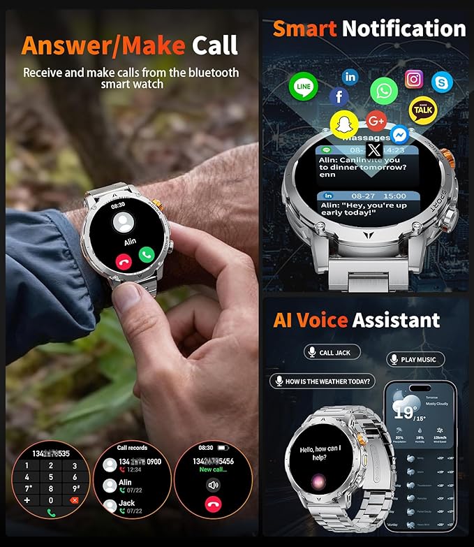 LIGE Smart Watch for Men with 1000mah,1.7" Smartwatch with 100+ Sports Modes,Flashlight,Health Tracker,IP68 Waterproof, Smart Watch for Android iOS Silver