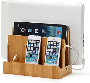 Great Useful Stuff G.U.S. Multi-Device Charging Station Dock & Organizer - Multiple Finishes Available. for Laptops, Tablets, and Phones - Strong Build, Eco-Friendly Bamboo