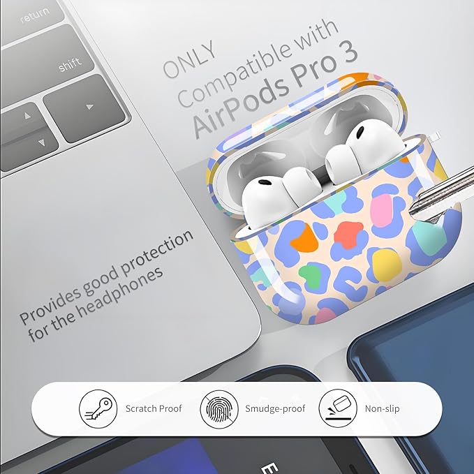 Compatible with AirPods Pro 3 Case 2025 for Women Girls – Cute Shockproof Protective Cover with Gold Round Buckle, Anti-Drop Soft Case for AirPod Pro 3rd Gen (Colorful Leopard)
