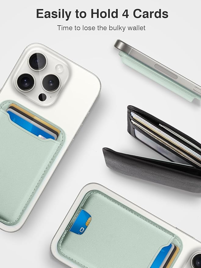 TopMade for Magsafe Wallet, Strongest Magnetic Card Holder for iPhone 17, iPhone 16/15/14/13/12 Series, Leather Magnetic Phone Wallet with Powerful Magnets, RFID Blocking, Fit 4 Cards, Green