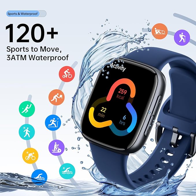 Smart Watches for Men Women, 1.85" HD AMOLED Display, 2 Bands Included, Works with iPhone & Android, 12-Day Battery, 3ATM Waterproof, Bluetooth Call, Health & Fitness Tracker, Dark-Blue