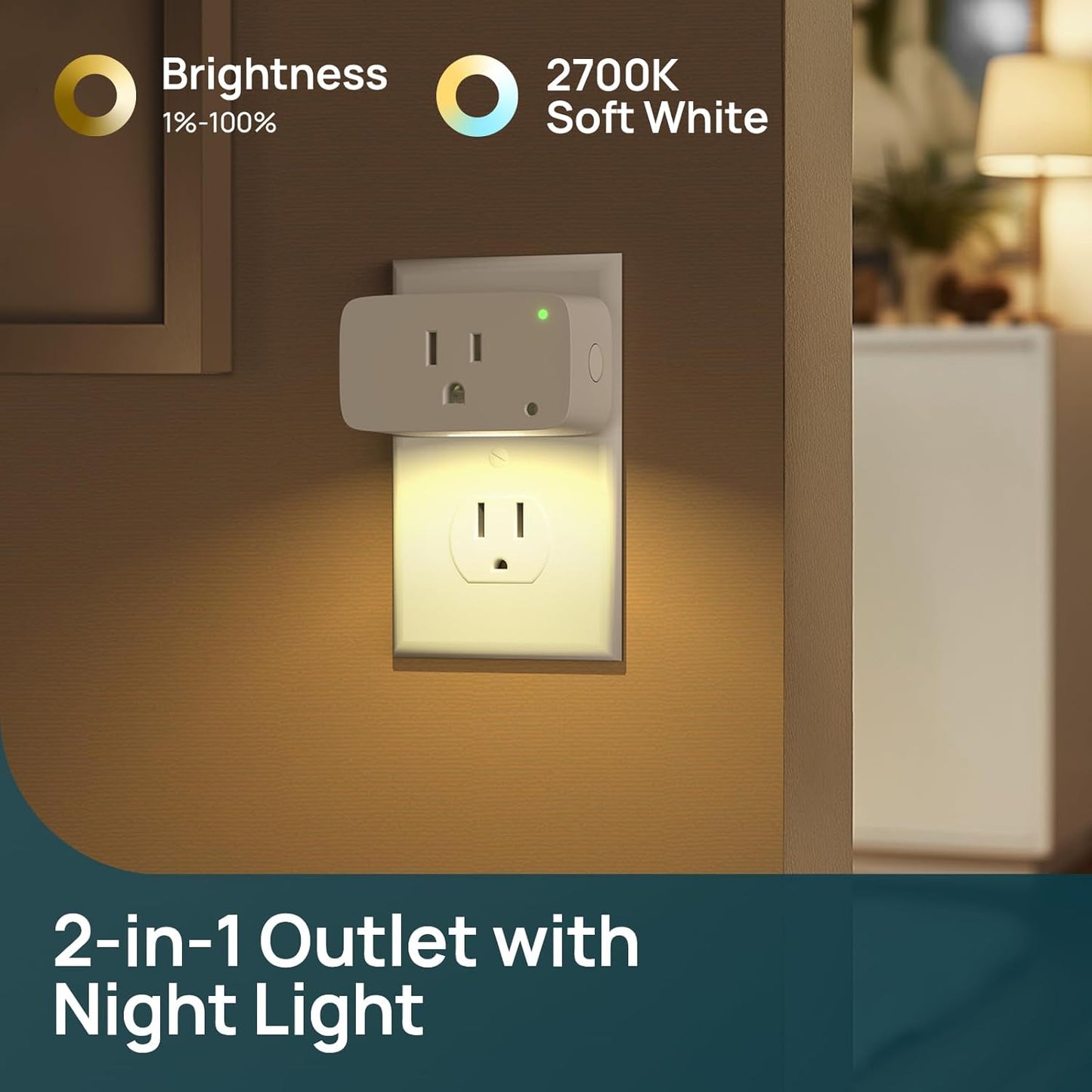 Matter Smart Plug with LED Night Light 4-Pack Works with Alexa Apple Home and Google 15A Dusk to Dawn Timer