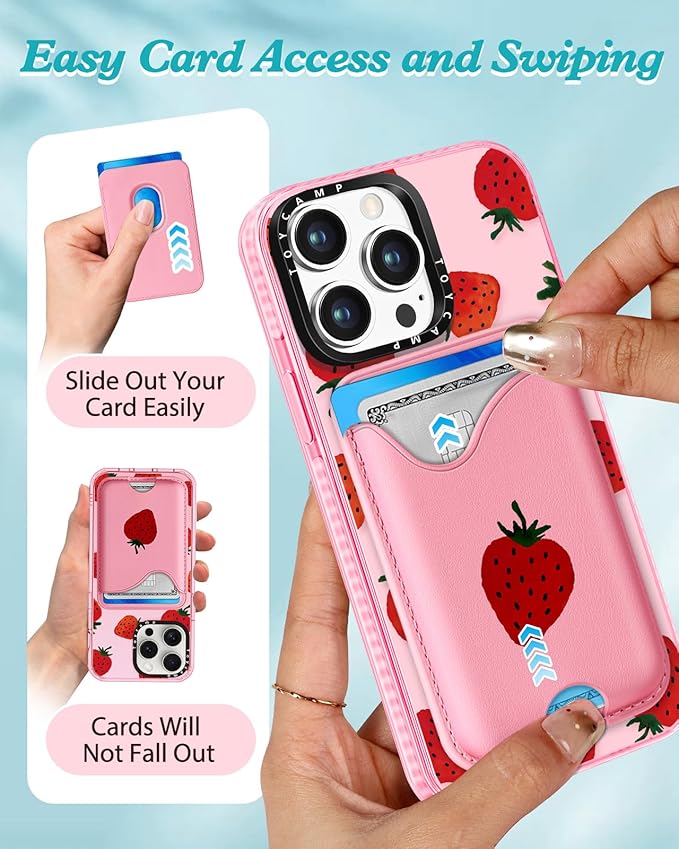 Toycamp for iPhone 14 Pro Max Case - Compatible with Magsafe Credit Card Holder Wallet Magnetic Cute Women Teen Girls Kawaii Girly Unique Strawberry Design Phone Cover for iPhone 14 Promax