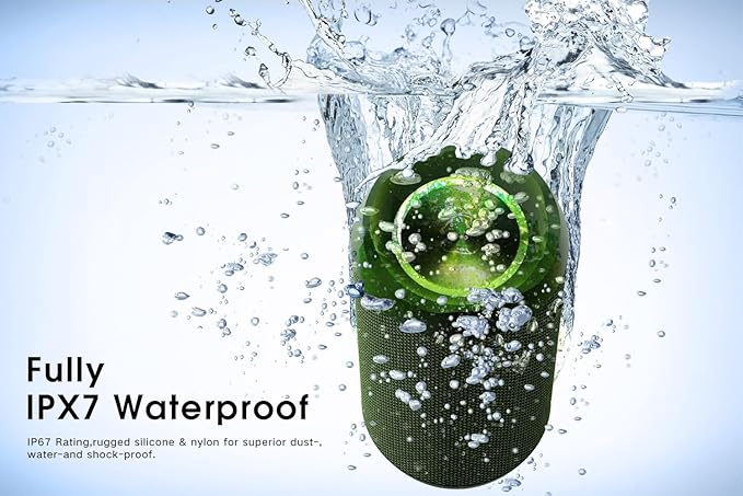 EDUPLINK Bluetooth Speaker IPX7 Waterproof Wireless Speaker with Bass 20H Playtime TWS Stereo Pairing Portable Outdoor Speakers for Beach Camping Travel Gifts for Men Women Girls Boys Teens Green