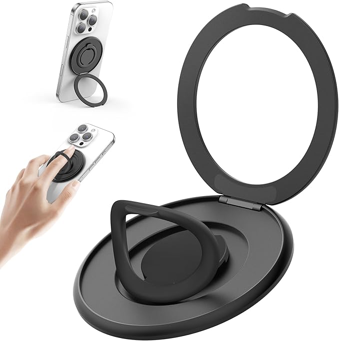 SURPHY Magnetic Phone Ring Holder for MagSafe, Cell Phone Grip Stand and Silicone Finger Ring Compatible with MagSafe Accessories, Kickstand for iPhone 16 15 14 13, Black