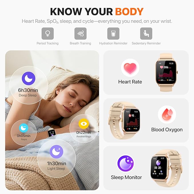 Smart Watch for Women Men,(Answer/Make Call) 1.83'' HD Fitness Activity Tracker Smartwatch for Android iPhone iOS Compatible,IP68 Waterproof Step Counter with Sleep Monitor (Modern, Gold, 1.83)