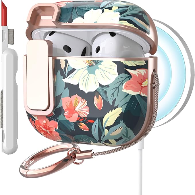 TATOFY Cover for AirPods Pro 4th Generation Case with Lock Clip Cleaner Kit Slim Hard AirPod 4 Lock Case Compatible with MagSafe (Blue)