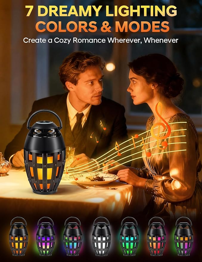 Outdoor Bluetooth Speakers with LED Flame Effect & Color Changing, IPX6 Waterproof, Bluetooth 5.3, USB Charging, Gifts for Men/Women, Torch Atmosphere Speaker for Patio/Garden/Party/Camping（2 Pack）