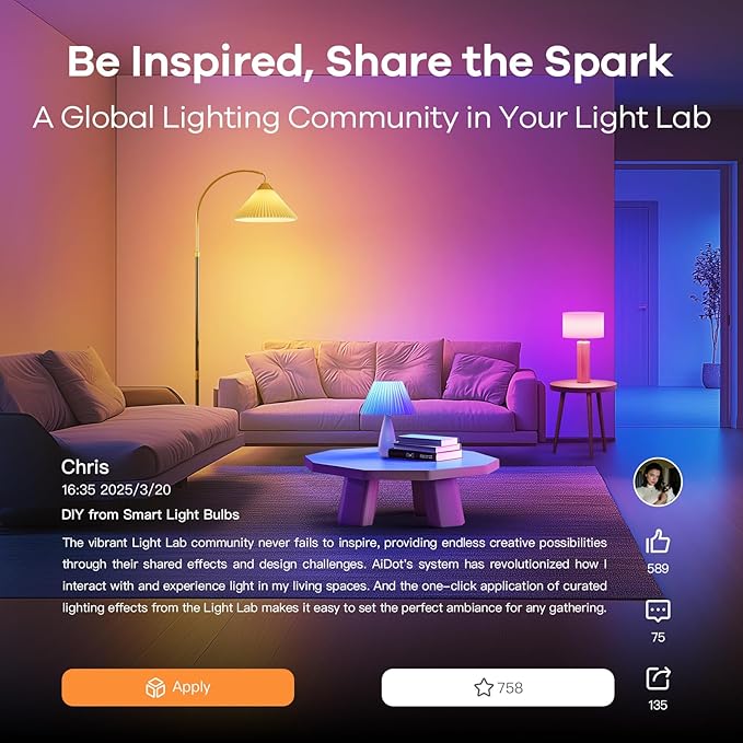 OREiN Matter Smart Light Bulb, 1100 Lumens 75W Equivalent Smart Light Bulbs, Color Changing Light Bulbs Work with Apple Home, Alexa, Google Home, SmartThings, A19 Smart Bulbs 2.4Ghz WiFi, 4Pack