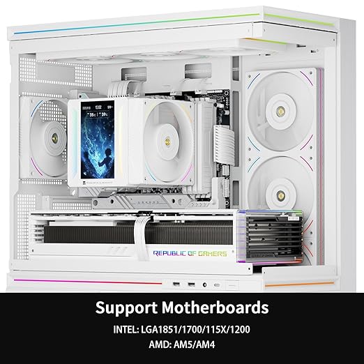 Thermalright Peerless Assassin 120 Vision MAX ARGB White CPU Cooler, PC Heatsink Cooler 6 Heat Pipes, 5’’ Magnetic Display Screen with 480x854 Resolution,for AM4/AM5 and Intel LGA1700/1851