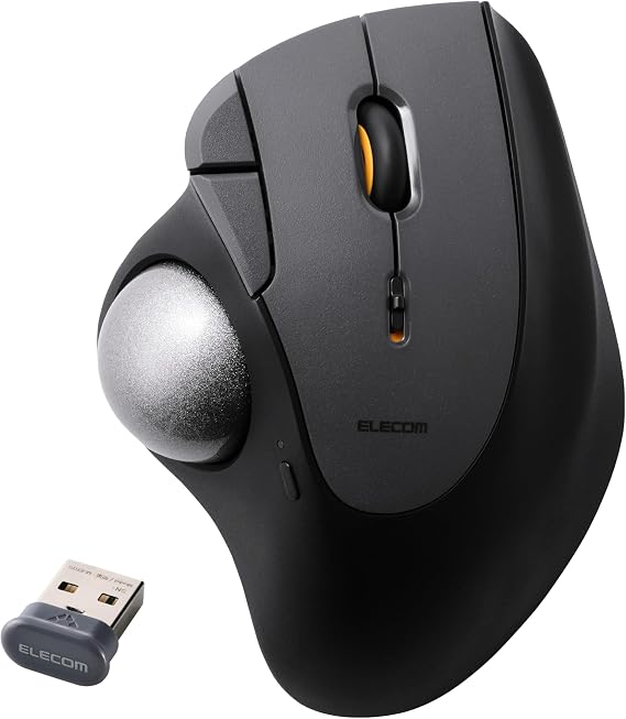 ELECOM IST Plus Wireless Trackball Mouse, Bluetooth and USB 2.4GHz, 3-Device Connection, Silent Click, 36mm Ergonomic Thumb Design, Programmable for Windows Mac