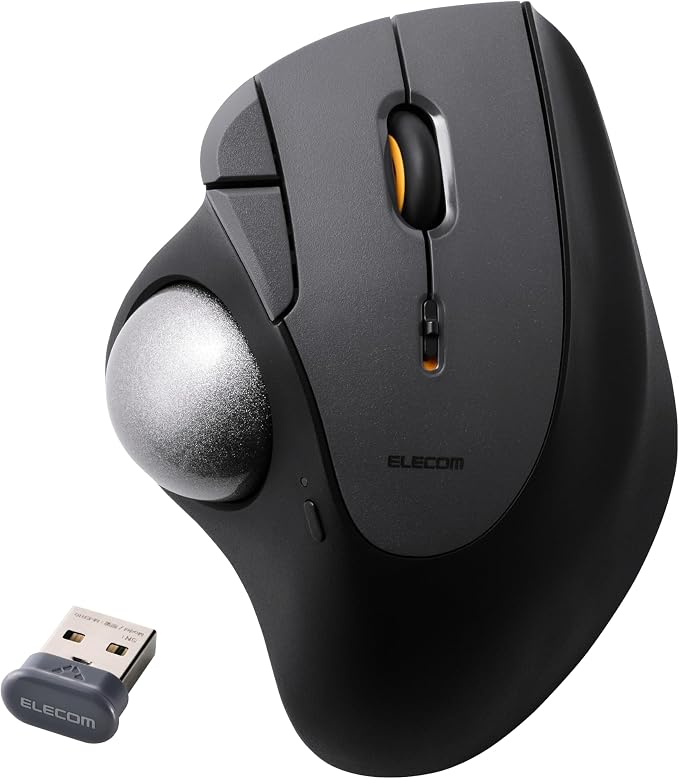 ELECOM IST Plus Wireless Trackball Mouse, Bluetooth and USB 2.4GHz, 3-Device Connection, Silent Click, 36mm Ergonomic Thumb Design, Programmable for Windows Mac