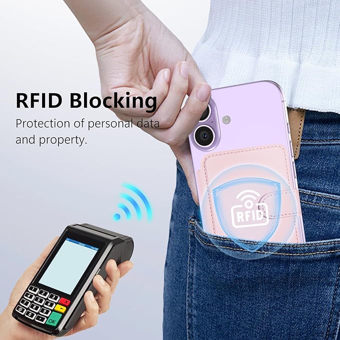 TopMade for Magsafe Wallet, Strongest Magnetic Card Holder for iPhone 17/16/15/14/13/12 Series, Slim Magnetic Phone Wallet, 4 Cards Holder, Vegan Leather, RFID Blocking, Open ID Window, Pink