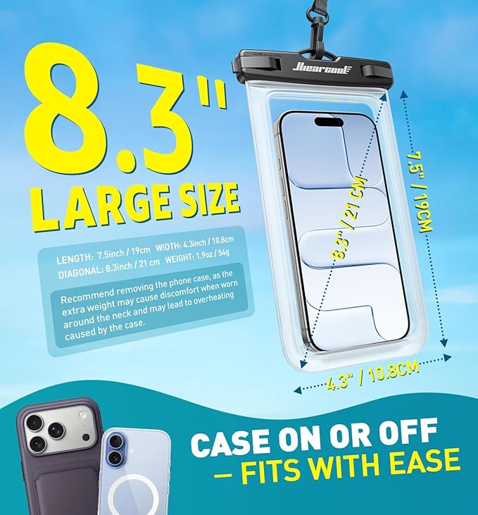 Hiearcool Waterproof Phone Pouch, IPX8 Waterproof Phone Case for iPhone 17 Pro Max, Cell Phone Dry Bag Plus Waterproof Fanny Pack Dry Bag with Privacy Front and Clear Back for Beach Cruise