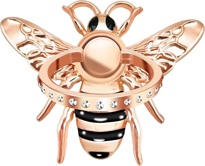 TACOMEGE Bee Cell Phone Ring Holder gift for girls women, Crystal Finger Ring Kickstand Compatible with Smartphone, Tablet, E-reader (Rose Gold)