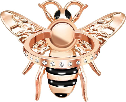 TACOMEGE Bee Cell Phone Ring Holder gift for girls women, Crystal Finger Ring Kickstand Compatible with Smartphone, Tablet, E-reader (Rose Gold)