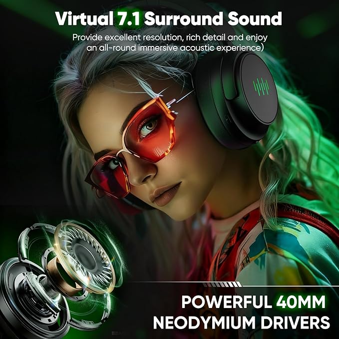 BETMI Wireless Gaming Headset for Xbox One Series X/S, 7.1 Surround Sound, 2.4GHz/Bluetooth 5.2 Headphones with Detachable AI+ENC Noise Cancelling Mic, LED Light, 40mm Drivers, Mute Button (Black)