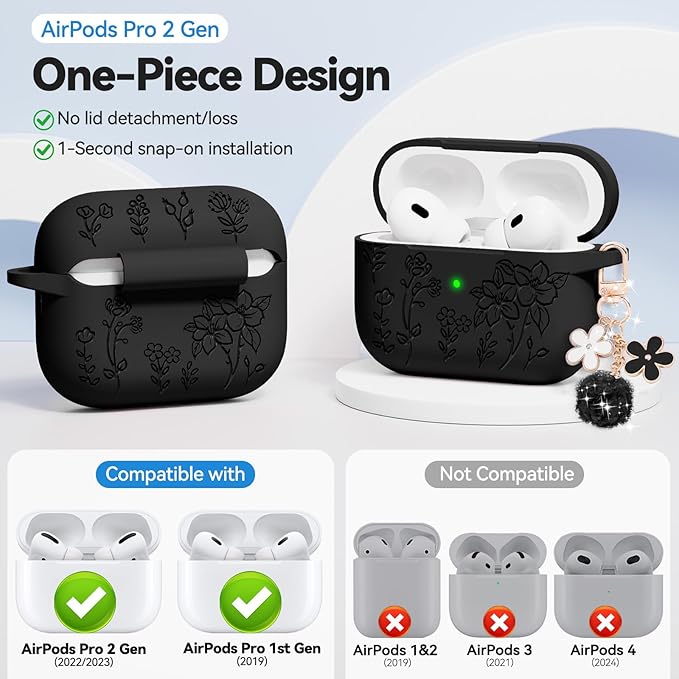 for AirPods Pro 2 Case, Soft Silicone Airpod Pro Case Cover QUTE with Keychain & Cleaning Kit Compatible with AirPods Pro 2nd/1st Generation for Women Girly, Anti-Scratch