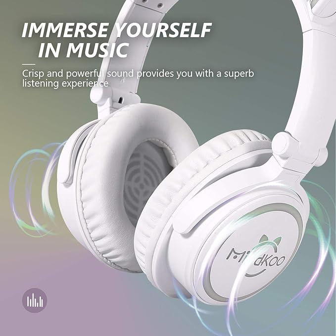 Kids Headphones, Cat Ear LED Light Up Bluetooth Headphones Wired & Wireless, 85dB Volume Limit, 70H Playtime Foldable Over-Ear Headset for iPad Tablet Travel, Gifts for Kids & Adults